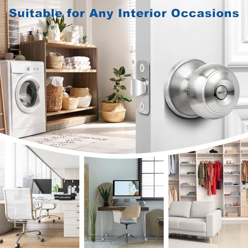 Sopoby Privacy Door Knob, 10 Pack Brushed Nickel Round Keyless Doorknobs - color: Brushed Nickel