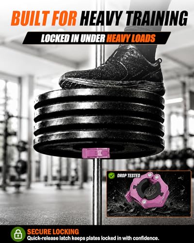 MAXRICH Ultra-Thin 1-Inch Barbell Clamps, Quick Release Weight Clips for 23–30mm Bars, Secure Barbell Collars for Home Gym - color: Pink
