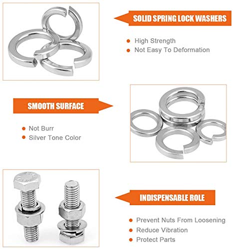 M10 304 Stainless Steel Flat Washer and Split Spring Lock Washer Assortment Set, 50Sets /Pack (M10)