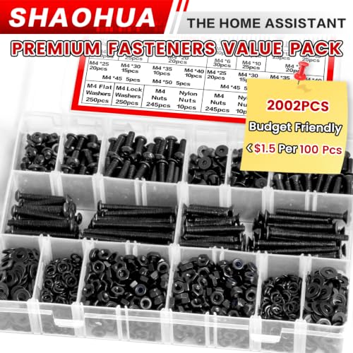 2002Pc M4 Hex Socket Button & Flat Head Bolts and Nuts w/Nylon Nut - size: M. M4