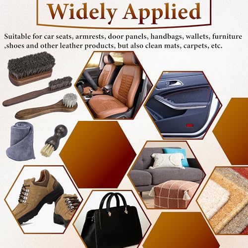 5 PCS Leather Brush Car Detailing, Horse Hair Brush, Car Cleaning Supplies - color: 5 Pcs