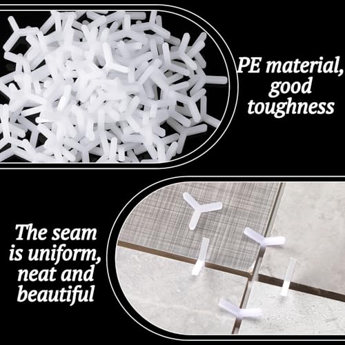 Pangda 1500 Pcs Tile Spacers Wall Floor Tile Plastic Y Type Spacers Tiling Tools 1/8 Inch White Hexagon Tile Spacers for Ceramic Tile Installation Positioning Clip Leveling System Construction