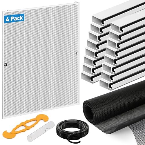 4 Pack White Window Screen Frame Kit with Aluminum Frames Up to 46" X 46" - color: White, size: 46 in X 46 in (4 Pack)