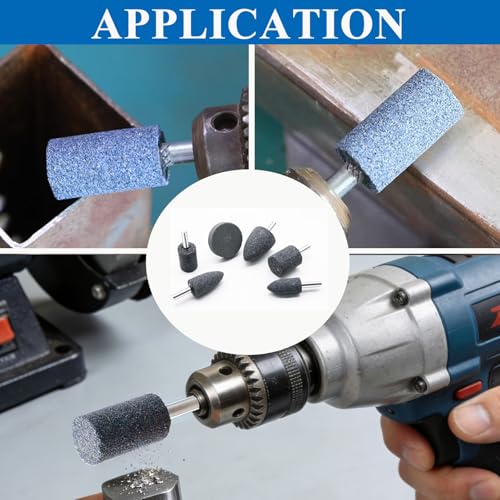 6PCS Abrasive Grinding Wheel Bits for Rotary Tools, 1/4 Inch Shank Abrasive Wheels Set for Drill & Die Grinder, Includes 3 Shapes - Aluminum Oxide 80 Grit - size: 6PCS