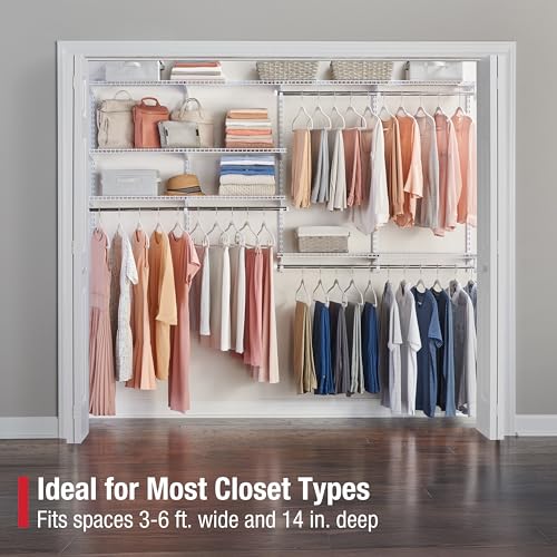 Rubbermaid Configurations Deluxe Custom Closet Kit 4-8Ft. Adjustable Metal Wire Shelving White Finish Expandable Organization System Hardware Included for Home Closet/Pantry/Laundry/Mudroom - color: White, size: 4-8 Feet