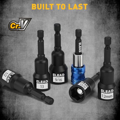 22-Piece Magnetic Nut Driver Set, Metric & SAE (5-13mm & 1/4"-9/16"), 65mm Long, 1/4" Hex Shank Drill Socket Set, Wing Nut-Driver Bit, Quick-change Extension, Magnetic Aluminum Storage Rail - style: Hex with Storage Rail