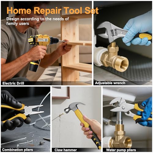 Tool Kit Box Drill Set with 12V Power Cordless Drill 299-Piece Tool Kit for Home Tool Set Storage Case with Drawer General Household Drill Set for Home Mechanics Repairs Men & Women, DIY