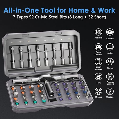 Asnish 42 in1 Magnetic Ratcheting Screwdriver Set with Multi Bit Tool Kit - color: Black-gray, size: 42 In 1