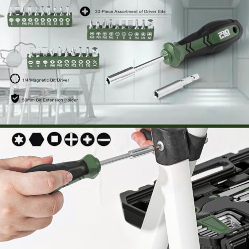 Prostormer 160-Piece Tool Set, Basic Home Repair Kit, Green - color: Green