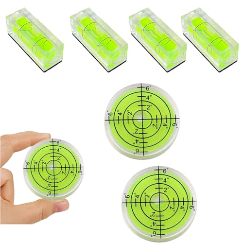 4PCS Mini Bubble Level 10×10×29mm(0.39x0.39x1.14in),2Pack Round Level 32x7mm(1.26x0.27in) Small Leveler Tool - size: 4pcs 10x10x29mm+2pcs 32x7mm