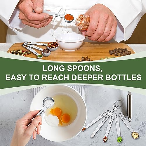 EWFEN Measuring Cups and Spoons Set, 7 Stainless Steel Nesting Measuring Cups & 7 Spoons, 5 Mini Measuring Spoons & 2 Detachable Rings, Kitchen Gadgets for Cooking & Baking, Round - color: Round Spoons