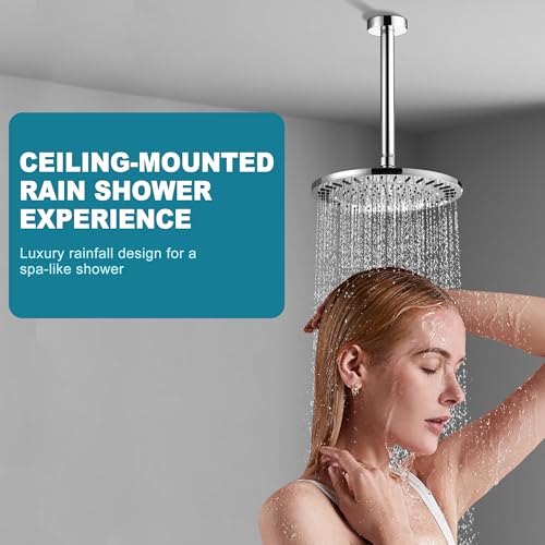 BRIGHT SHOWERS Shower Arm with Flange for Rainfall Shower Head, 9 Inch Ceiling Mount Straight Arm, Replacement Extension Pipe, Heavy-Duty Stainless Steel, Rust-Resistant, 1/2" NPT, Chrome - color: Chrome, style: 9 Inch