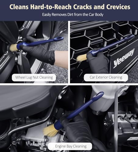 YeewayVeh 3PCS Car Detailing Brush Set, Boars Hair Bristles Brushes, Indigo - color: Indigo