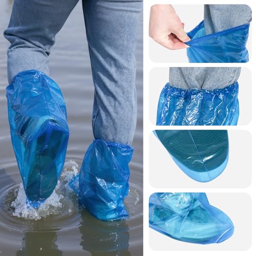 Yzurbu 20PCS 13.7" Disposable Boot & Shoe Covers – 14g Extra Thick Blue Waterproof & Non-Slip CPE Overshoes, XL Size Fits up to Men's 12, Women's 14 – For Home, Cleaning, Travel, Indoors & Outdoors