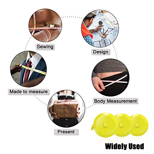 DiCUNO 3-Pack Soft Retractable Measuring Tape, 60-Inch 1.5 Meter, Yellow - color: Yellow*3pcs