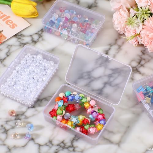 4 Pcs Mini Clear Plastic Storage Containers Box with Lid, Small Rectangle Organizer 3.7x2.5x1 Inches Small Plastic Case for Collecting Business Cards, Accessories, Crafts, Beads, Jewelry, Screws