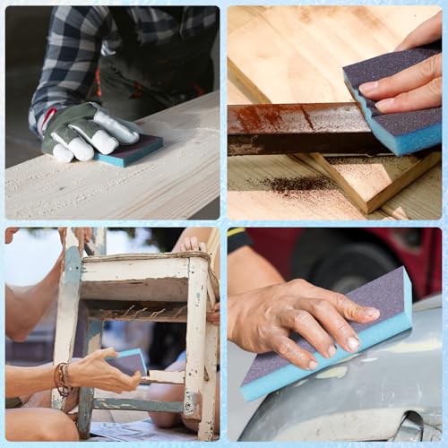 12 Pack Sanding Sponge, Washable and Reusable Sanding Blocks 60/80/120/220/320/400 Grit Wet Dry Sand Paper Assortment Pack for Wood Drywall Metal Furniture - size: 60/80/120/220/320/400 Grit