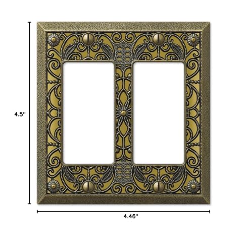 Amerelle 65RRAB Filigree Wallplate, 2 Rocker, Cast Metal, Antique Brass, 1-Pack - size: 2 Rocker