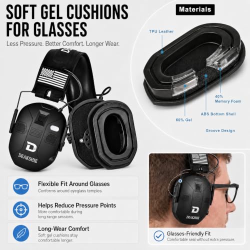 Bluetooth Shooting Ear Protection, 2-in-1 Gel Earmuffs for Glasses - color: M Black