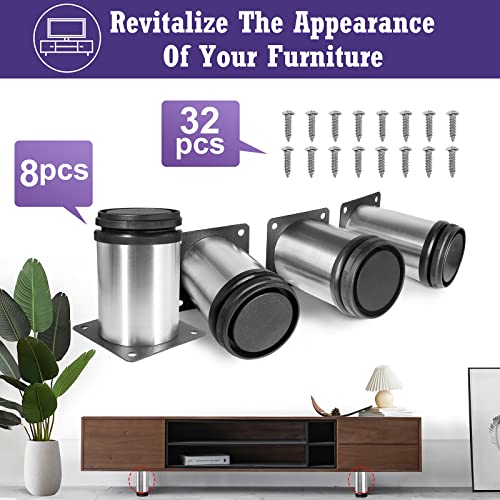 3 Inch Metal Furniture Legs Stainless Steel Adjustable Legs Silver Table Legs Round Cabinet Legs for Coffee Table Cabinet Desk Sofa Shelves, Pack of 8 - color: Silver, size: 3"