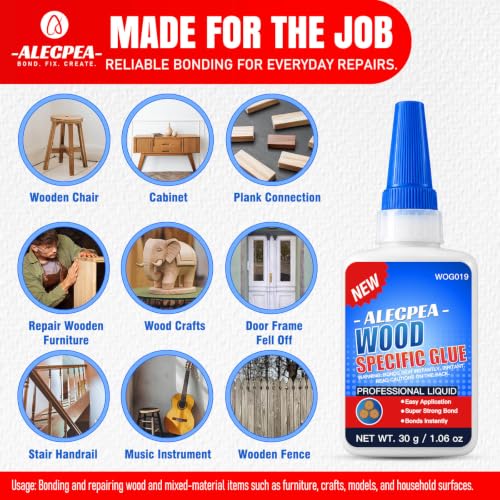 ALECPEA Wood Glue, Thin CA Glue for Wood, 30g with 3 Droppers | Fast 15 Second Set, 12-Hour Full Cure, Deep-Grain Flow For Furniture, Models, Crafts, And Bamboo - color: Wood Glue