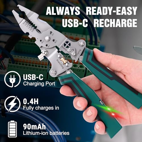 14 in 1 Folding Wire Stripping Pliers with Voltage Tester (Green)
