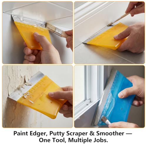 2 Pack 8 Inch Paint Edger & Trim Guard, Stainless Steel Cutting-in Tool, Painter's Tape Alternative for Ceilings, Baseboards, Door Frames & Trim, Yellow & Blue