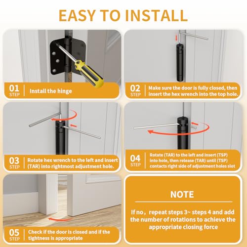 Luxbaro 3 Pack Self Closing Door Hinges, 4 Inch, Adjustable Tension, Black - color: Matte Black-5/8'', size: 4" 3 Pack