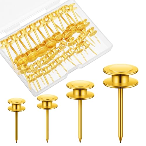 Ferraycle 40 Piece Double Headed Picture Hangers Nails 4 Size Thumb Tacks for Wall Hanging Renter Friendly Decor Heavy Duty Push Pins Wall Nails for Drywall Frame Art, 10/20/ 30/ 50lb(Gold) - color: Gold