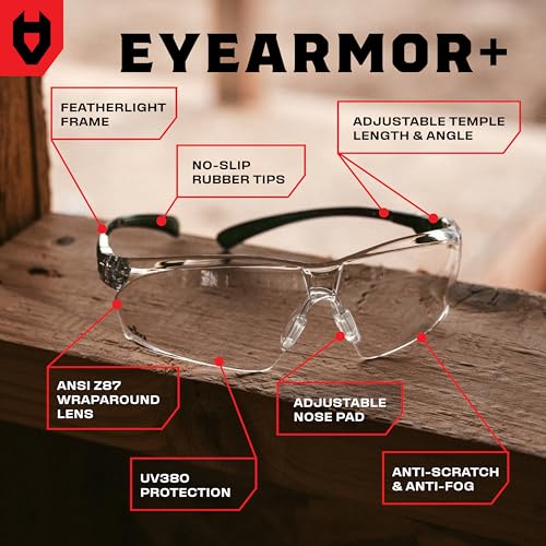NoCry Clear Safety Glasses for Men and Women with Anti-Fog and Scratch Resistant Wrap Around Lenses, Adjustable Temples and Nose Pads — ANSI Z87 Certified Protective Eyewear with 100% UV Shielding - color: Black & Green