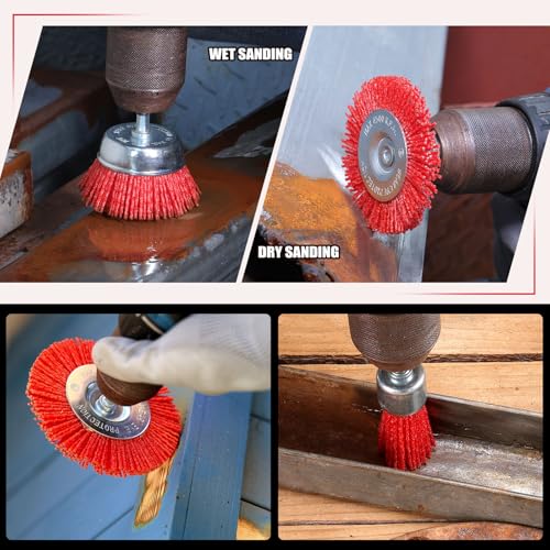 POLIWELL Nylon Wire Wheel Cup Brush Set, 6 Pack Drill Attachments