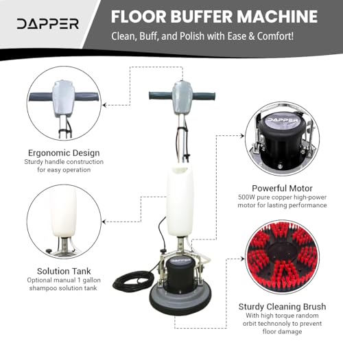 13" Heavy-duty Multi-Functional Floor Buffer Polisher Machine - Clean, Buff, Scrubb and Polish with Ease! Ideal for Carpets Too! Includes Optional Solution Tank, 2 Brushes and 3 Scouring Pads - size: 13" Non-Weighted