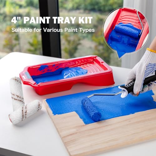 Mister Rui 4 Inch Mini Paint Roller Kit 12-Pc with Tray, Liners & Brush
