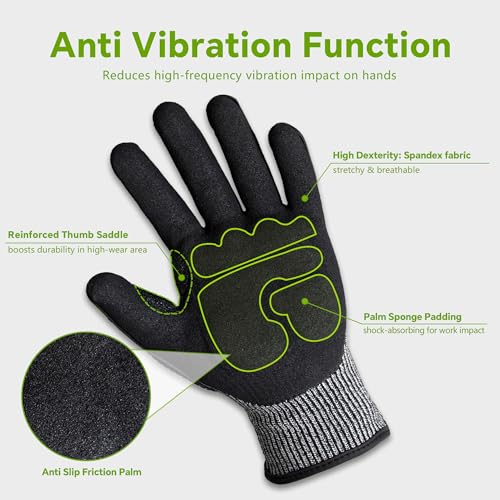 Impact Reducing Work Gloves for Men - ANSI Cut Level A5 with TPR Knuckle Guards & Shock Absorption, Nitrile Coated Palm for Maximum Grip, Heavy Duty for Construction, Warehouse, Auto Repair (L) - size: Large