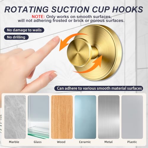Reusable Suction Cup Hooks for Shower, Drill-Free Wall Hooks (4, Gold) - color: Gold