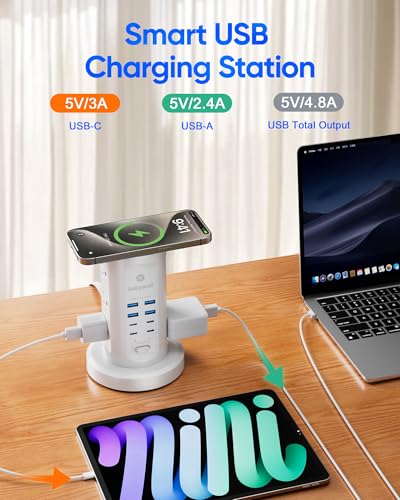 Power Strip Tower, kakyanill Charging Station 9 AC Outlets 8 USB Ports - color: White, size: 24W