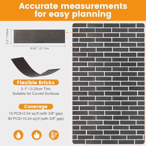 Gray Thin Brick Veneer Faux Brick Wall Panels – 15 PCS, 2.5 Sq.Ft for DIY Fireplace Surround, Kitchen Backsplash, Small Accent Walls & Renovation Projects - color: Gray