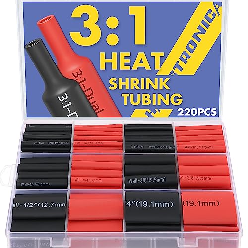 haisstronica 220PCS 3:1 Heat Shrink Tubing Kit 6 Sizes 1/8"-3/4" Black/Red - color: Black-Red, size: 220PCS
