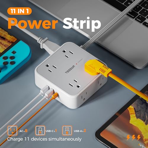 TESSAN Surge Protector Power Strip with 900J Surge Protection, 5 Ft, Grey - color: Grey with Ring Plug, size: 5 feet