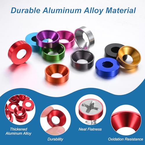M METERXITY 10-Pack M8 Countersunk Finish Washers, Hole Dia 0.31"/8mm Alloy Aluminum Finish Cup Washer Screw Head Gasket for Industrial/Screw RC/Car/Motorcycle/Mechanical Parts [Red] - color: Red