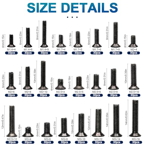 NINDEJIN 720pcs Laptop Notebook Computer Carbon Steel Screws Kit Set, Flat Head Phillips Screw Assortments, M1.4/1.7/2/2.5/3 Countersunk ssd Screws Accessories for SSD Toshiba DELL Sony Samsung - style: Flat Head