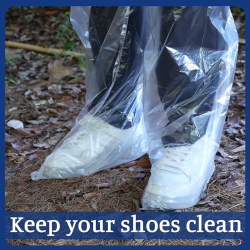 4 Pcs Disposable Rain Pants for Men & Women, Waterproof Plastic Rain Pants with Shoe Cover, Thickened Disposable Rainpants Foot Wrapped Covers for Outdoor Camping, Traveling, Hiking, Blue & Clear