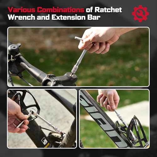 Geinxurn 60Pcs Mini T-Handle Ratchet Wrench Set, 72-Tooth Reversible Ratchet with Extension Bar,1/4" Socket Adapter, and 1”Impact (Phillips/Torx/Hex) Screwdriver Bit Stored in Coded Base for Repair - size: 60pcs-Storage