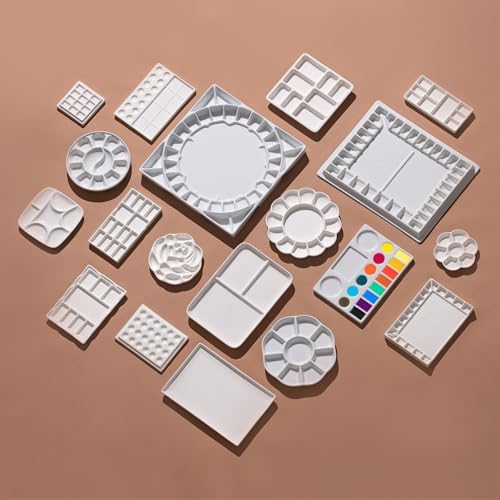 MEEDEN Ceramic Watercolor Palette: 17-Well Porcelain Mixing Tray - size: 9.3" x 6.5" x 0.2"