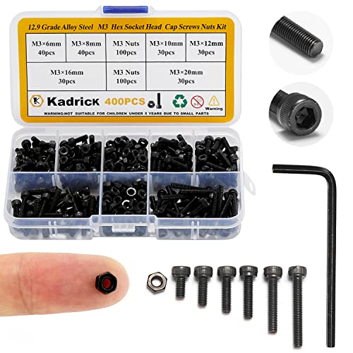 KADRICK 400PCS M3 Screw Assortment Kit,Hex Socket Head Cap Bolts Nuts Kit - size: M3 400Pcs
