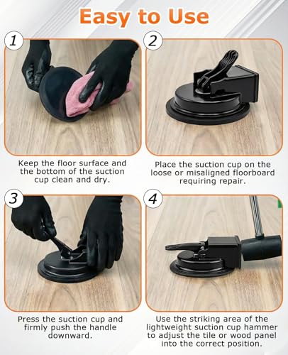 2.0 Upgraded Heavy Duty Floor Gap Fixer Tool & Enhanced Suction Cup, Metal Plank Grabber for Multiple Smooth Surfaces Floor, No Nano Adhesive Pads Required, with Hammer & Gloves