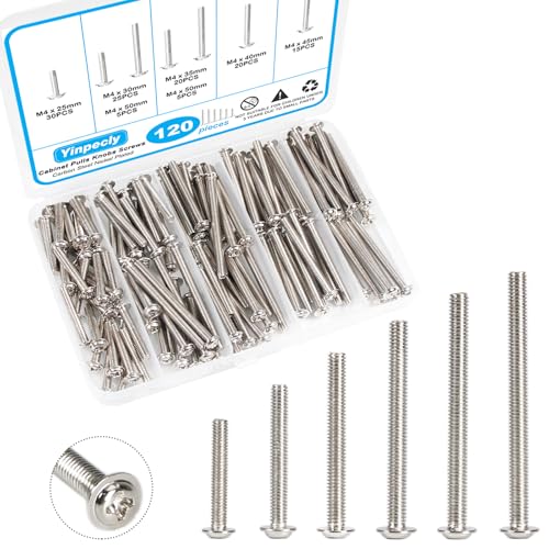 120 Pcs Cabinet Pulls Knobs Screws, M4x25/30/35/40/45/50mm | M4 Machine Screws Pan Washer Head Metal Phillips Screws Kit for Cabinet Drawer Cupboard Closet Handles Install - size: M4×25/30/35/40/45/50mm