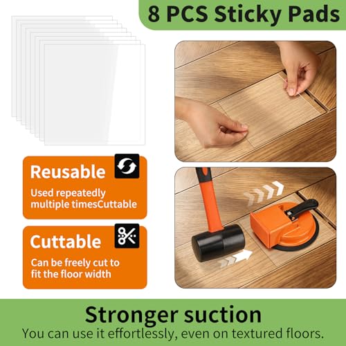 Floor Gap Fixer Tool Kit with Rubber Mallet and 8 Reusable Sticky Pads, Heavy Duty Suction Cup Floor Gap Repair Tool for Laminate, Vinyl Plank, Hardwood and LVP Flooring