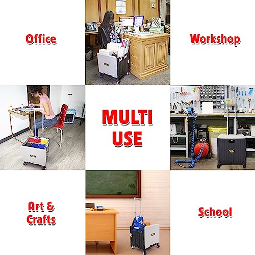 dbest Products Quik Cart Swing Lid Four Swivel Wheeled Rolling Crate Teacher Utility with seat Heavy Duty Collapsible Basket with Dual Telescopic Wagon Handle - color: Black, style: Swing Lid