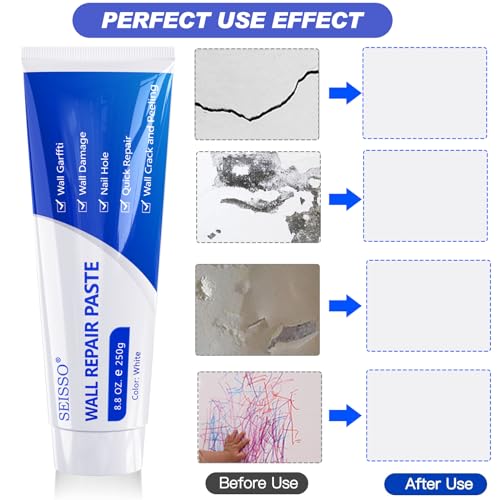 SEISSO Drywall Repair Kit, 500 g Wall Mending Agent- 2 Pack, Wall Spackle Repair Kit with Scraper, Patch for Wall Hole Filler, White Spackle Wall Repair Paste, Plaster Dent - style: 2pcs paste